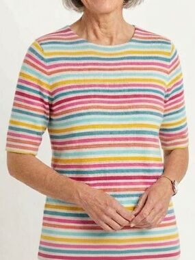 NWT Talbots Multicolor Striped Short Sleeve Sweater Lightweight Pullover Sz XL